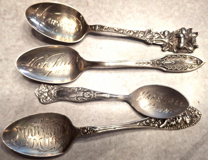 Four Marshall MN. Souvenir Silver Spoons