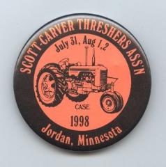 Scott Carver Threshers Association Commemorative Button, Jordan, 1998