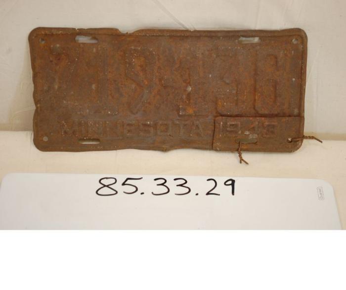 Minnesota License Plate, Number Z19-138