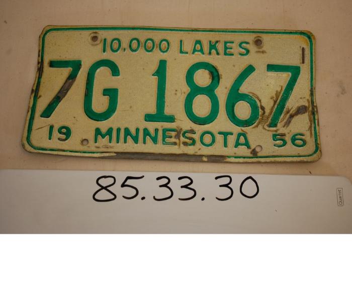 Minnesota License Plate, Number 7G 1867