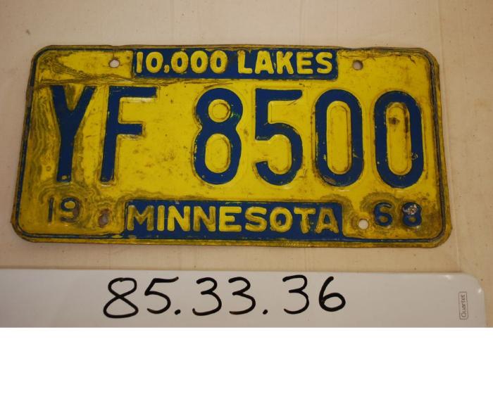 Minnesota License Plate, Number YF 8500