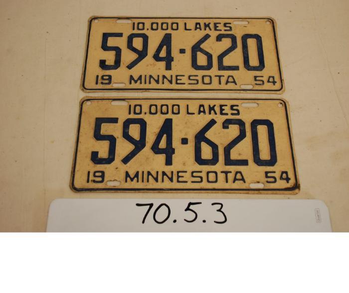 Minnesota License Plate, Number 594-620