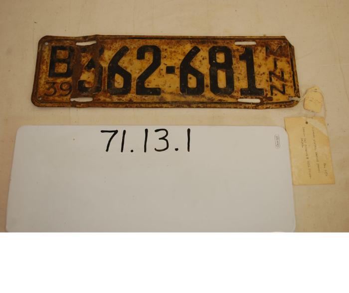 Minnesota License Plate, Number B362-681