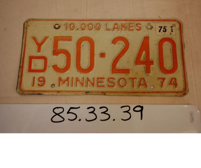 Minnesota License Plate, Number YD 50-240