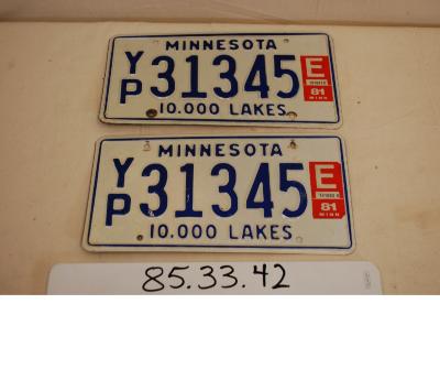 Minnesota License Plate, Number YP 31345