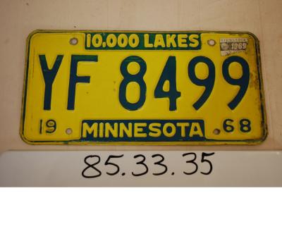 Minnesota License Plate, Number YF 8499