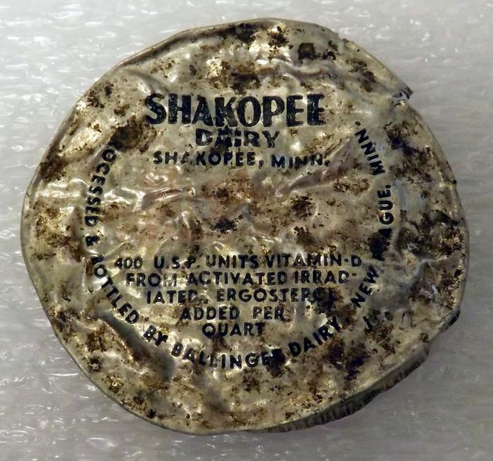 Shakope Dairy Milk Bottle Top, Shakopee-New Prague, 1945
