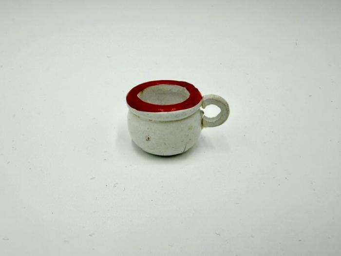 White Wood Cup with Red Rim: Doll Furniture