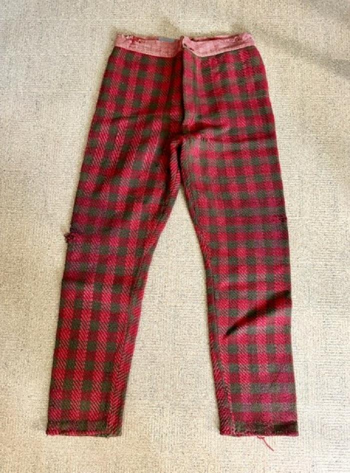 Men's Wool Work Pants with Red and Green Checkered Pattern: Pants
