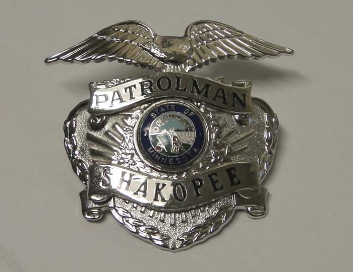 Shakopee Police Department Patrolman's Hat Badge, Shakopee, 1980