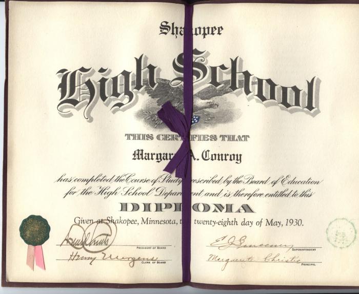 Shakopee High School Diploma, Shakopee,