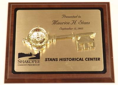 Stans Historical Center Award Plaque, Shakopee, 1995