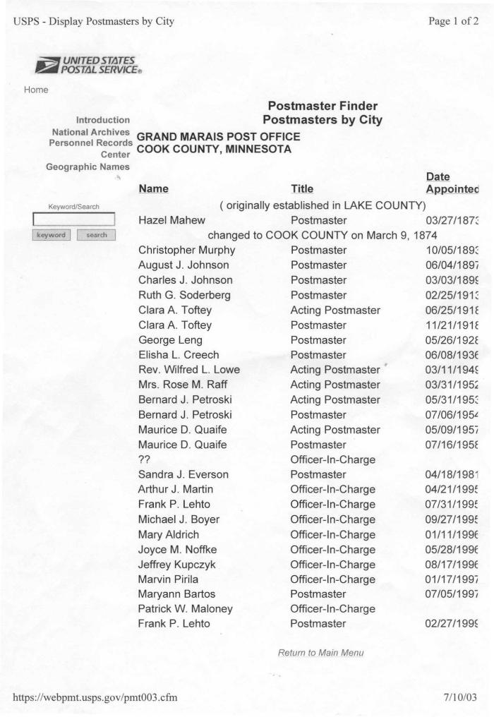 Postmasters by City