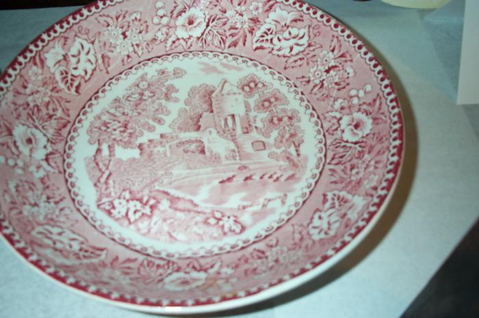 pink and white 8 inch shallow bowl