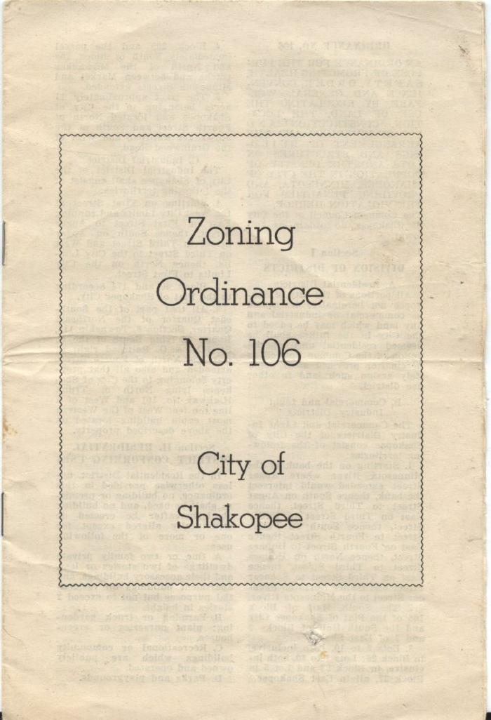Zoning Ordinance No. 106; City of Shakopee