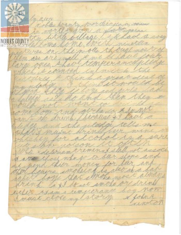 Letter from John R. Newton 1878