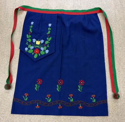 Blue Apron with Floral Embroidery and Waist Pocket: Folk Dress