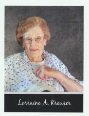 Prayer/memorial card for Lorraine A. Kreuser