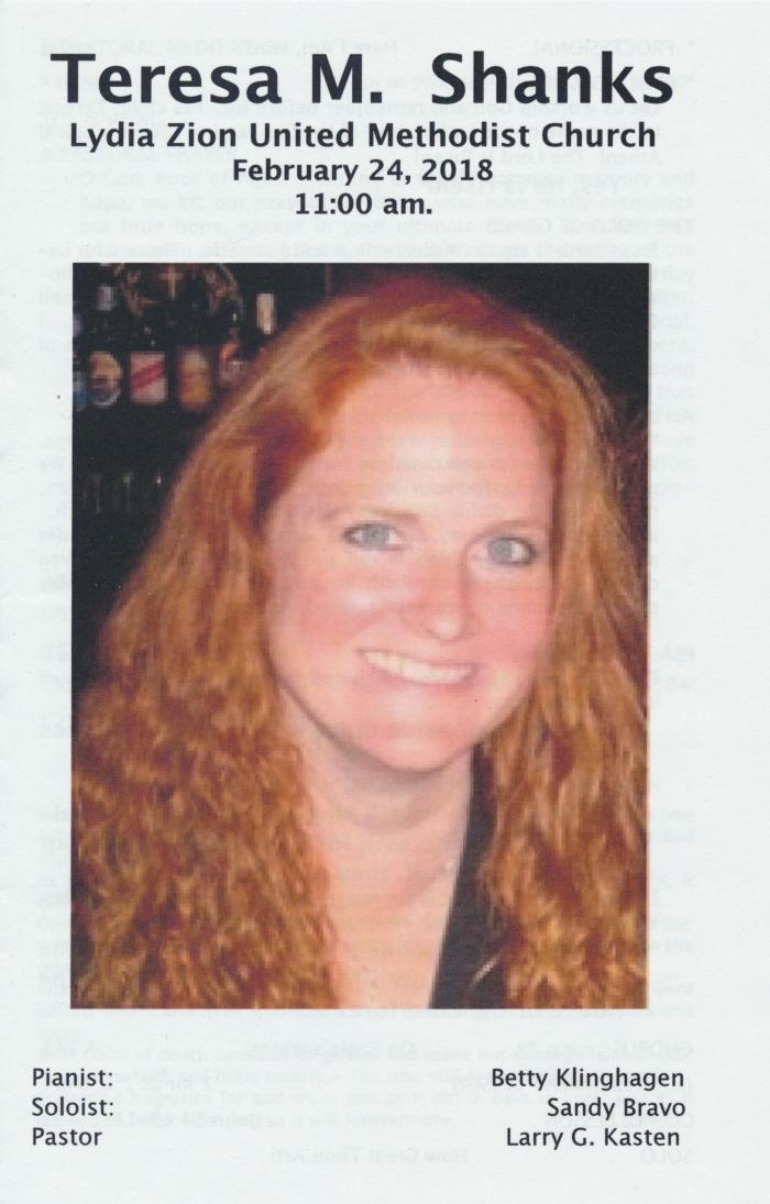 Prayer/memorial card for Teresa M. Shanks