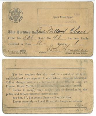 Ross W. Chase Selective Service Card