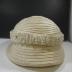 Woven Straw, Off-White, Modified Cloche Hat with Ruched, White Ribbon