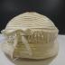 Woven Straw, Off-White, Modified Cloche Hat with Ruched, White Ribbon